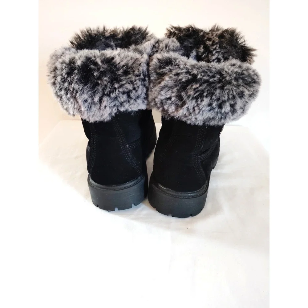 EUC-Lugz Convoy Women 8 Black Faux Fur Lace‑Up Western Winter Chunky Ankle Boots